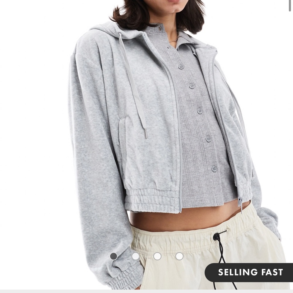 Stradivarius Velor Zipper Jacket in Gray- used like new